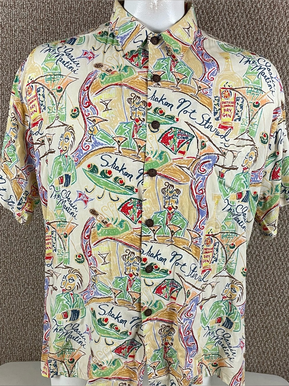Vintage Kahala Shirt Mens XL Martini Hawaiian Rayon Cocktails Hula Bar Ws